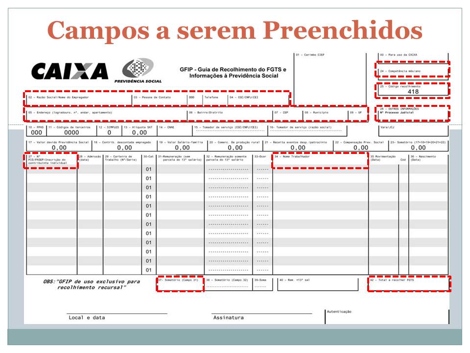 Campos a serem preenchidos